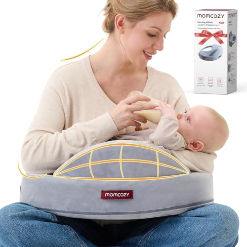 Momcozy Memory-Schaum Stillkissen mit Sicherheitsumrandung – Ergonomisches Still- und Lagerungskissen mit verstellbarem Gurt & abnehmbarem Baumwollbezug,Meteoritenschauer