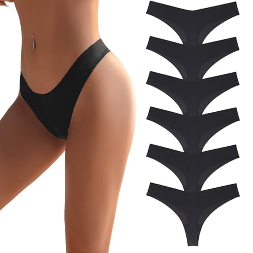 flintronic String Tanga Damen Nahtlos, 6PCS, Seamless Slip, Frauen Nahtlose UnterwäSche, Unterhose No Show Microfaser, Ohne Naht Unsichtbare Unterhosen, Invisible Women Thong Underwear, L
