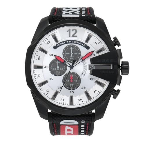 Diesel Herrenuhr Mega Chief, Chronographenwerk, 51mm Schwarzes Edelstahlgehäuse mit einem Nylon, Silikon Armband, DZ4512