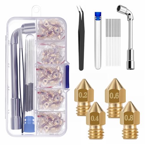 40 Stück Düsen 0,2 mm 0,4 mm 0,6 mm 0,8 mm Düsen,3D-Drucker Messing Düsen für Creality Ender 3 V2 /Ender 3/Ender 3 Pro/Ender 3 Max/Ender 5 Pro, Ender 3 S1/Ender 3 Neo/CR 10 Serie...