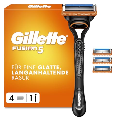 Gillette Fusion5 Rasierer Herren — Inkl. 1 Nassrasierer, 4 Ersatzklingen mit Gleitstreifen für Ein Sanftes Gleiten und 5 Klingen für Eine Gründliche, Langanhaltende Rasur — Schwarz