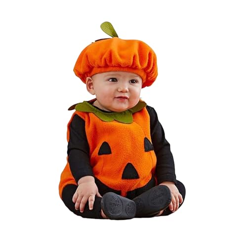 Generisch Kürbis Kostüm Baby - Halloween Kostüm Baby Halloween Kürbiskostüm Kleinkind Outfit Mütze Babykostüm Orange Halloweenkostüm Strampler Jumpsuit Babykleidung