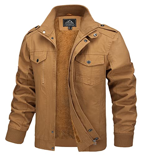 MAGCOMSEN Jacke Herren Winter Parka Fleece Winterjacke Warm Gefüttert Cargojacke für Männer Übergangsjacke Outdoor Jacke Baumwoll Bomberjacke Khaki XL