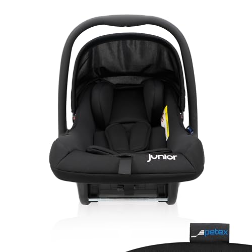 PETEX Babyschale fürs Auto - Bambini i-Size Norm nach ECE R129 für Kinder von ca. 40-87 cm, Schaukelfunktion, Autositz in schwarz, 1 Stück