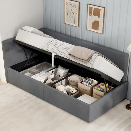 LUXOAK Tagesbett 90x200 cm mit Bettkasten und Gasdruckfeder, Dunkelgrau