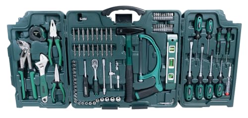 Brüder Mannesmann Haushalts-Werkzeugkoffer, 89-teilig - Universal-Werkzeugset mit Werkzeug aus Chrom-Vanadium-Stahl - inkl. Säge, Hammer, Zangen, Steckschlüssel, Umschaltknarre & Wasserwaage | M29085