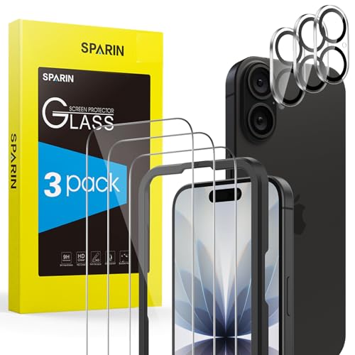 SPARIN für iPhone 17 Panzer Schutz Glas, 3+3 Stück Schutzfolie und Kameraschutz mit Positionierhilfe, Anti- Kratzer, Bläschenfrei, 9H Härte, HD-Klar