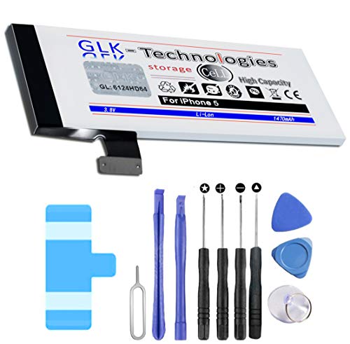 Verbesserter Ersatzakku kompatibel mit iPhone 5 | Original GLK-Technologies Battery | 1470 mAh Akku | inkl. Werkzeug Set Kit