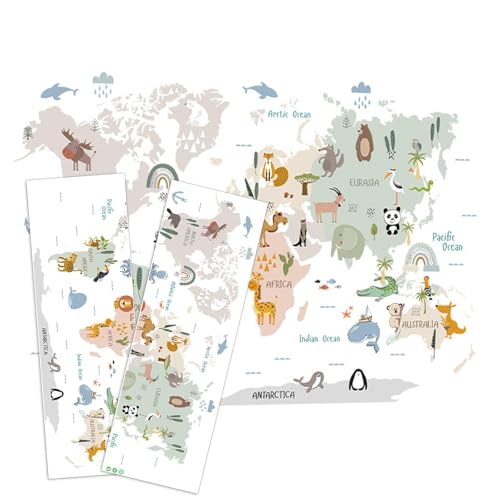 Weltkarte Kinder Wandsticker Kinderzimmer Jungen, Wandaufkleber Wandtattoo Weltkarte Tiere, Selbstklebend Wanddeko Für Mädchen Junge Schlafzimmer Kinderzimmer