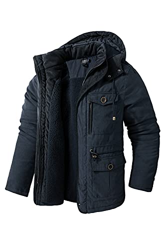 Mr.Stream Herren Winterjacke viele Taschen Mantel Fleecefutter schützendem Innenfutter Wärmejacke Lange Jacke Parka 2XL Blue
