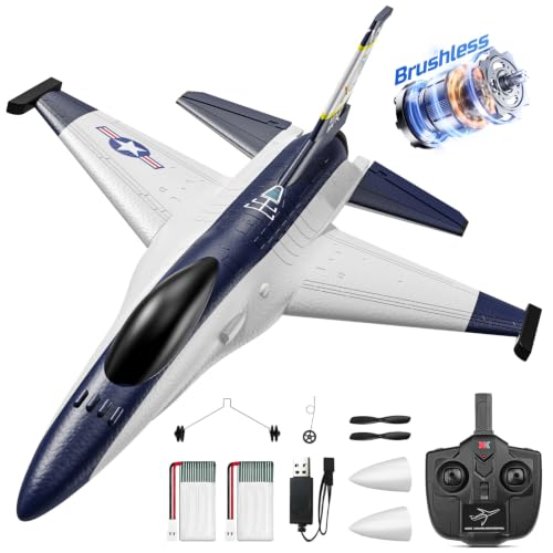 DEERC Bürstenloses RC Flugzeug, 4-Kanal-Fernsteuerungsflugzeug, Ferngesteuerter Jet mit 6-Achsen-Gyroskopstabilisator, EPP-Material, Amateursegler, geeignet für Erwachsene und Jungen.