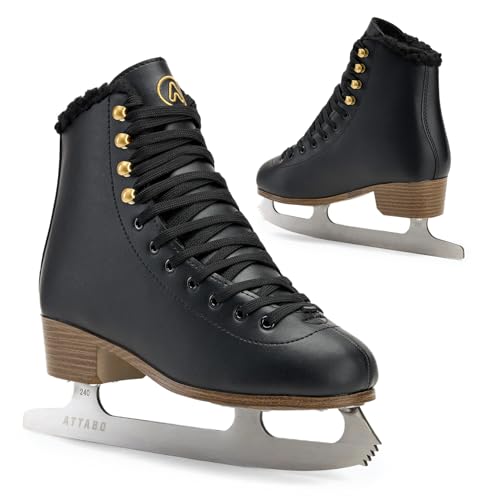 ATTABO Eiskunstlauf Schlittschuhe Damen ISLA Schwarz Größe 39EU Edelstahlkufe Ideal für Anfänger oder Fortgeschrittene PVC Obermaterial Starker Knöchelschutz und Stabilität beim Fahren auf dem EIS