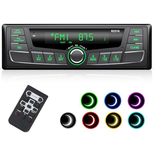 RDS Autoradio Bluetooth,Wistrue FM/AM/7 Farben Autoradio mit Bluetooth Freisprecheinrichtung, 1Din Auto Radio mit USB/AUX/SD/MP3 Player Kompatibel mit iOS und Android(Mehrfarbig)