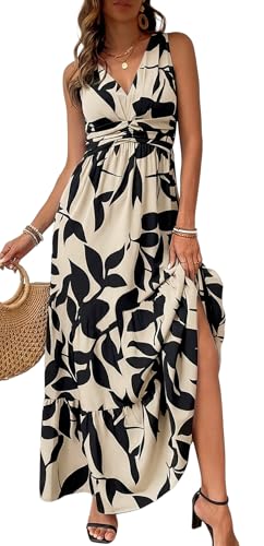 YUTILA Maxikleider Damen Lang ärmellos Sommerkleid Mit Blumendrucken