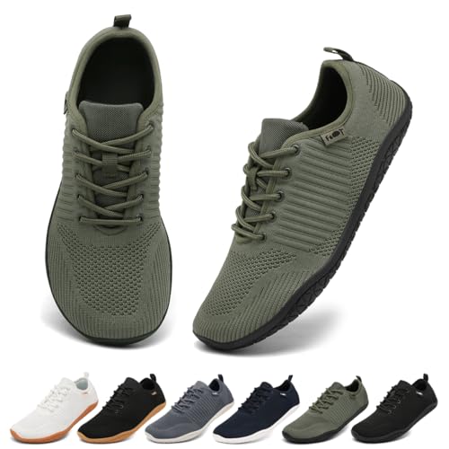 Geweo Barfußschuhe Herren Barfuß Sneaker Barfuss Schuhe Männer Barfussschuhe Sommer Barefoot Shoes Laufschuhe Turnschuhe Fitnessschuhe Grün 44