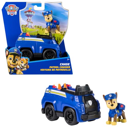 PAW PATROL Chase-Figur mit Polizei-Fahrzeug, stabiles Basis-Fahrzeug, authentisches Spielzeug zur Serie für Kinder ab 3 Jahren