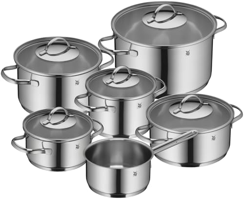 WMF Aparto Vorteils Topfset Induktion 6-teilig, Kochtopf Set mit Glasdeckel, Cromargan Edelstahl poliert, Induktions Töpfe Set unbeschichtet, spülmaschinengeeignet (Topf-Set, 6-teilig)