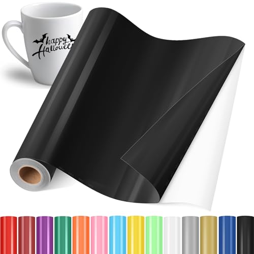 YAFLC Selbstklebend Plotterfolie Vinyl, 30.5x400cm Selbstklebend Vinylfolie Plotter, Permanente Plotterfolie Vinyl für Teetasse, DIY Geschenke, Fenster, Keramik, Halloween, Weihnachten Schwarz