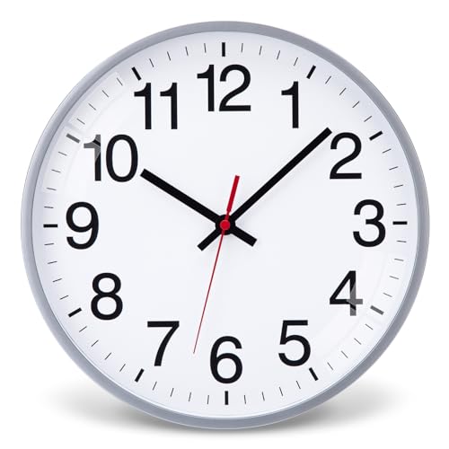 Epochic Wanduhr Ohne Tickgeräusche Lautlose Batteriebetrieben Moderne Wanduhr Groß Ziffern Einfach zu Lesen für Wohnzimmer Küche Schlafzimmer Büro (Silber, 20cm)