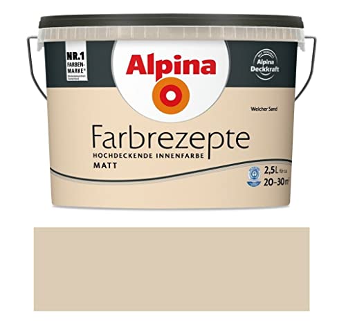 Alpina Farbrezepte Innenfarbe – Weicher Sand matt – Wandfarben für einzigartige Farbwirkungen und Raumstimmungen – atmungsaktiv, tropfgehemmt und strapazierfähig – 2,5L