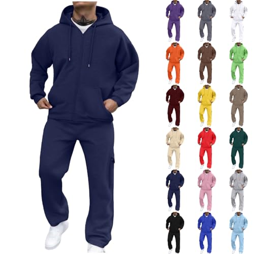 Trainingsanzug Herren BaumwolleJogginganzug Herren Trainingsanzug Einfarbig Luftige Tracksuit Kapuze Warme Y2K Baumwolle Gym Sportanzug Reißverschluss Bequem Für Atmungsaktiv Fit Freizeitanzug