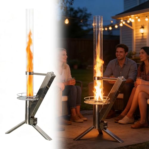 Feuerrohr, Edelstahl Feuersäule und Pelletfackel für Tolles Ambiente-Feuer,Reinigungsbürste incl