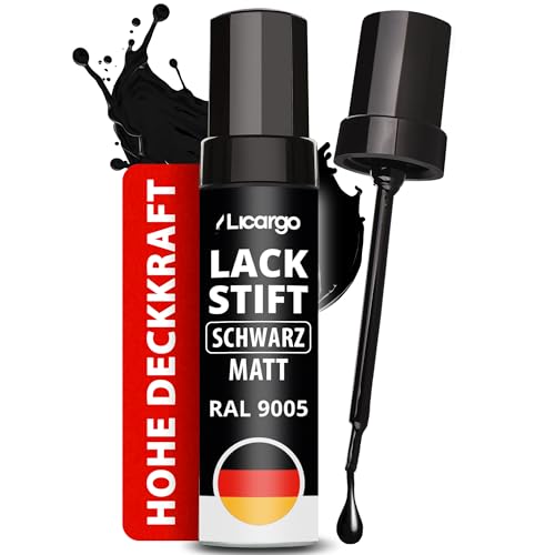LICARGO Lackstift Schwarz Matt – Präziser Pinsel für kleine Kratzer & Steinschläge – Hohe Deckkraft, schnelle Trocknung – Auto Lackstift, Felgenlack, Fahrrad & Metall, Made in Germany
