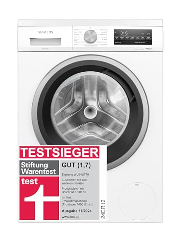 Siemens WU14UT70, Stiftung Warentest Testsieger*, Waschmaschine iQ500, Frontlader mit 8kg Fassungsvermögen, 1400 UpM, unterbaufähig, speedPack L, Outdoor-Programm, simpleTouch LED-Display