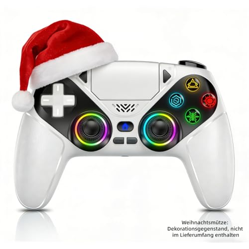 RGB Wireless Controller für PS5, Kompatibel mit PS5 Pro/Slim/PCs, Bluetooth Gamepad mit Rückenpaddel, Touchpad, Dual-Vibration, 6-Achsen-Sensor, Turbo, Makro, 3,5mm Audio-Jack & Lautsprecher - Weiß