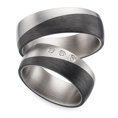 123traumringe Eheringe in Carbon & Titan I Partnerringe mit 3 Zirkonia & Etui I Gravierbare Eheringe mit Ringgröße 50-70 mm I Hochwertige Verlobungsringe in 7 mm Breite & 2,1 mm Stärke I P 28