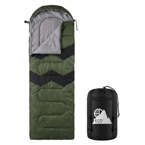 ECD Germany Schlafsack 3 Jahreszeiten für Camping, Deckenschlafsack leicht für Outdoor, Sleeping Bag für Wandern und Reisen, Schlafsäcke wasserabweisend, atmungsaktiv, kleines Packmaß, warm, Khaki
