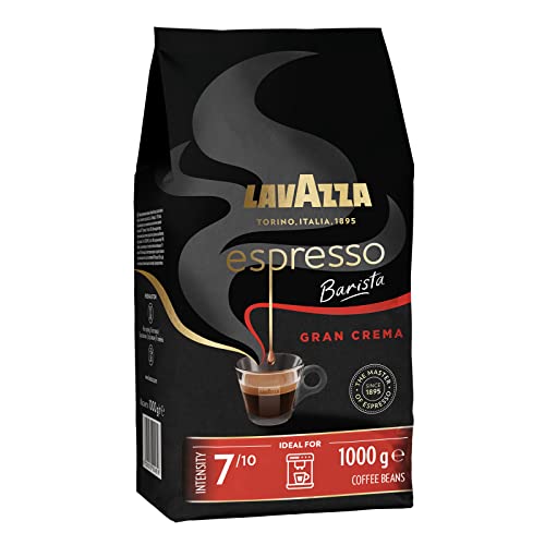 Lavazza, Espresso Barista Gran Crema, Kaffeebohnen, Trommelgeröstete Barista Kaffeebohnen, mit Aromanoten von Trockenfrüchten, Arabica und Robusta, Intensität 7/10, Leichte Röstung, 1 kg Packung
