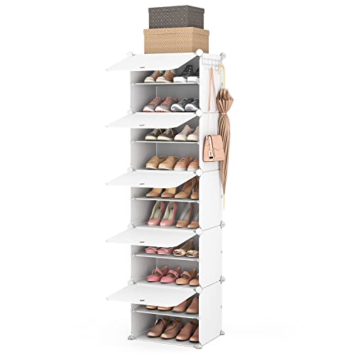 Vicye Schuhschrank, Schuhregal 10 Ebenen Schuhschrank Schmal Hoch für 20 Paar Schuhe, 43×32×153cm Schuhregal Platzsparend aus Kunststoff Schuhaufbewahrung für Flur Schlafzimmer Eingang, Weiß