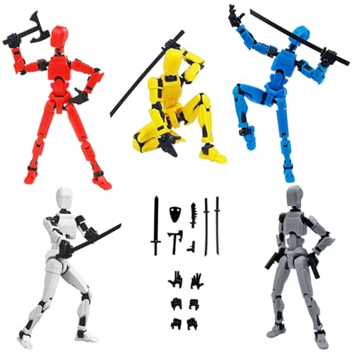 Cartlant 5 Stück T13 Action Figures, Montage Abgeschlossen T 13 Action Figuren, T13 Actionfiguren Titan T13 Figur Dummy 13 Lucky 13 Robot 3D Printed Actionfigur Satz Desktop Dekorationen, 5 Farben