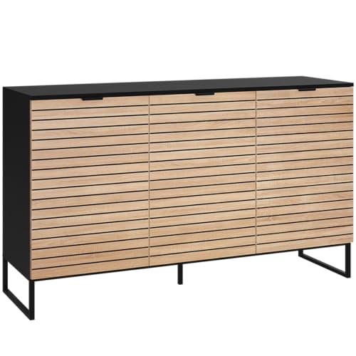 Bellamio Luvua Kommode mit 6 Fächern – Sideboard in schwarz mit Eichen-Front – Lowboard mit 3 Türen – Aufbewahrungskommode für Wohnzimmer, Schlafzimmer, Flur – Holz Schrank 80 x 40 x 135 cm (HxTxB)