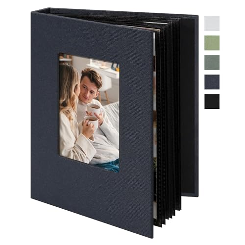 Fotoalbum klein Einsteckalbum 10x15 – 24 Taschen Mini Fotoalbum mit Fenster – Fotobuch zum Selbstgestalten für Hochzeit, Baby & Reise – Graublau
