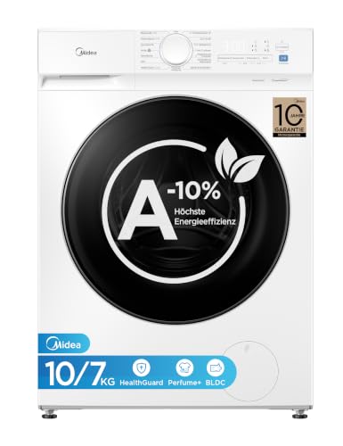 Midea Waschtrockner 10/7 kg EEK A-10% 15 Min Schnellwäsche MFV3ED100BA10 | Waschen und Trocknen, Woolmark & Sportpflege, BLDC Inverter Motor, Steam Wash, Kaltwäsche, 95°C Hygiene, Quick‑Dry