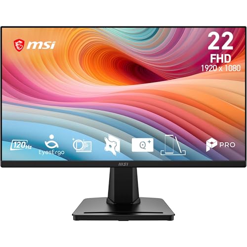 MSI PRO MP225A E12VL 22-Zoll-FHD-Computermonitor, 1920 x 1080 VA, 144 Hz, 1 ms, Adaptive-Sync, Eye Care, HDMI 1.4b, neigbar, VESA-Halterung, schwarz