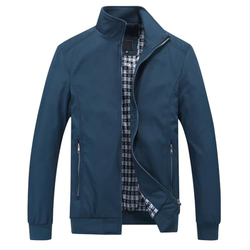 YOUTHUP Herren Jacke Leichte Freizeit Übergangsjacke Langarm Sommer Bomberjacke Outdoor Sportjacke, Blau, XXL