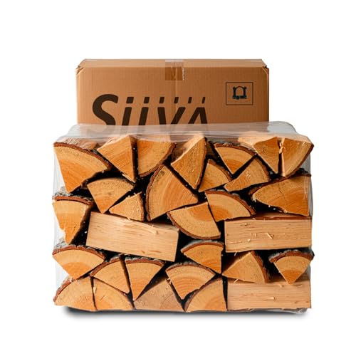 SILVA® Kaminholz Birke 27 kg – Ofengetrocknet (< 15%) – Aromatisches Brennholz für Kamin, Ofen & Grill – 25–30 cm Scheite – Saubere Verbrennung, Hoher Energiegehalt, Geringe Aschebildung