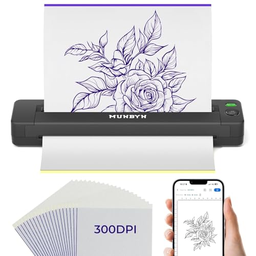 MUNBYN Tattoo Drucker Bluetooth, Stencil Drucker Tattoo Printer, Haut Tattoodrucker Thermodrucker für Anfänger, für Android iOS Mac Windows, mit 20 Blatt Transferpapier, ITP06, Schwarz
