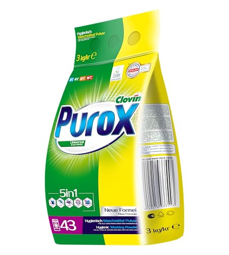 PUROX UNIVERSAL Waschpulver 43 Waschladungen 3 kg – Universelles Pulver für Alle Textilien, Effektiv Gegen Verschmutzungen, Sicher für Farben, Umweltfreundlich, Hand- & Maschinenwäsche, Kalkschutz