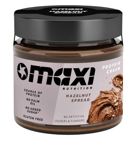 MaxiNutrition Protein Cream Haselnuss-Nougat 200g im Glas, Schokoladenaufstrich mit 21% Protein- und 24% Haselnussanteil, mit nur 7,7 Gramm Zucker (80% weniger als herkömmliche Streichcremes)