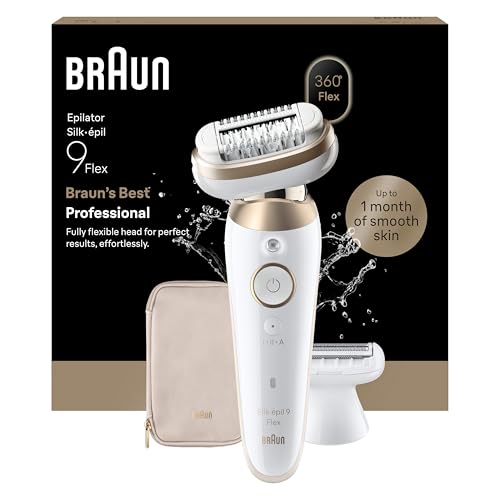 Braun Silk·épil 9 Flex, Epilierer Damen mit 360° Flexiblem Kopf für eine Einfache Haarentfernung, Nass & Trocken, Langanhaltend Glatte Haut — Inkl. Rasier und Trimmeraufsatz — 9-041 3D, Gold
