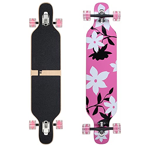 Flex2 bis 84kg - Camber Longboard (Flex2 bis 84kg, pink Flower LED - Ahornholz)