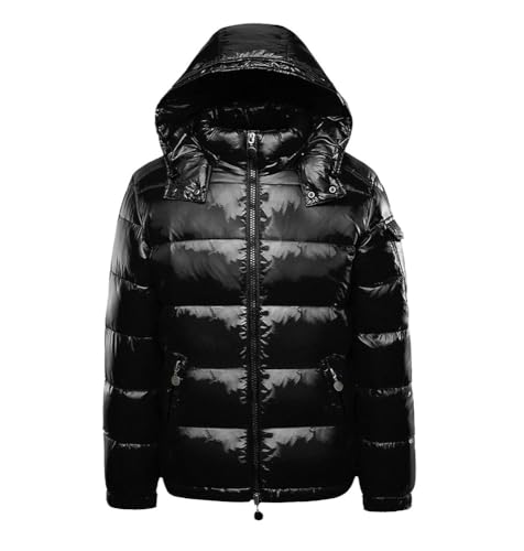 ZLXHFFH Herren Daunenjacke mit Kapuze Kurze Daunenjacke für den Winter, glänzend, für Herren, winddicht, wasserdicht, mit abnehmbarer Kapuze mit Reißverschluss