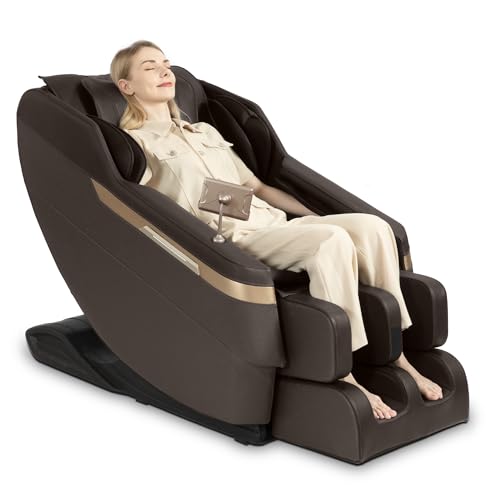 Real Relax Ganzkörper-Massagesessel,Zero-Gravity Shiatsu Massage Chair Recliner mit Fußmassage,Bluetooth und großem Touchscreen,Braun