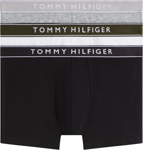 Tommy Hilfiger Herren 3er Pack Boxershorts Trunks mit Logobund, Mehrfarbig (Mid Hthr/Blck/Th Wht), XL
