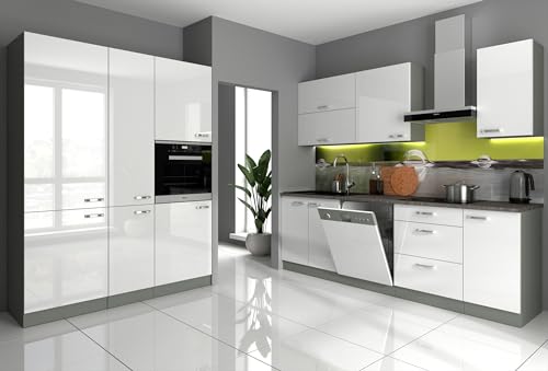 Küche Bianca I 240 + 160 cm Küchenzeile Hochglanz weiß Küchenblock Einbauküche