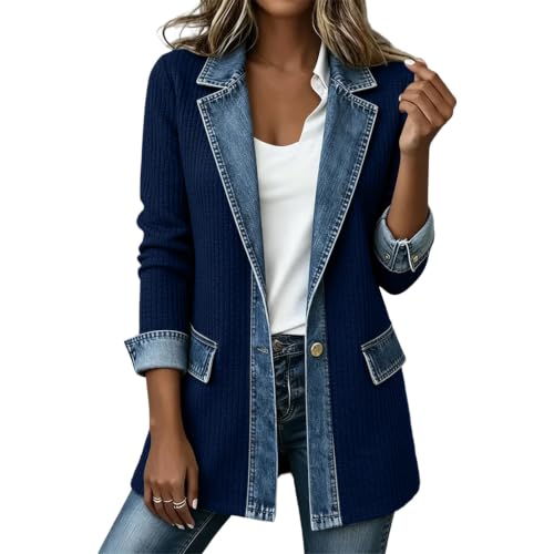 Generisch Jeansjacke Damen Strickjacke Lang Vintage Mantel Übergangsjacke